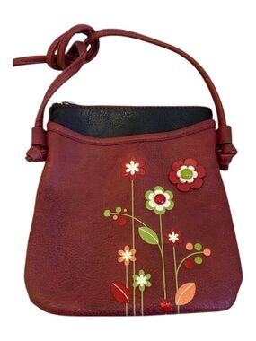 Espe Red Floral Vegan Leather Mini Crossbody Bag With spaghetti Strap & Top Zipp